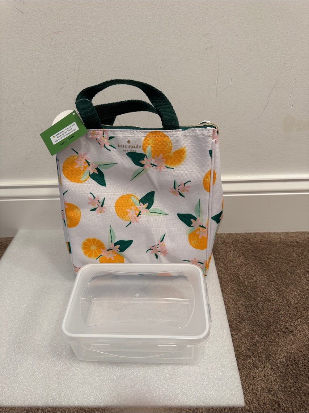 kate spade orange citrus print insulated lunch tote food storage container NWT
